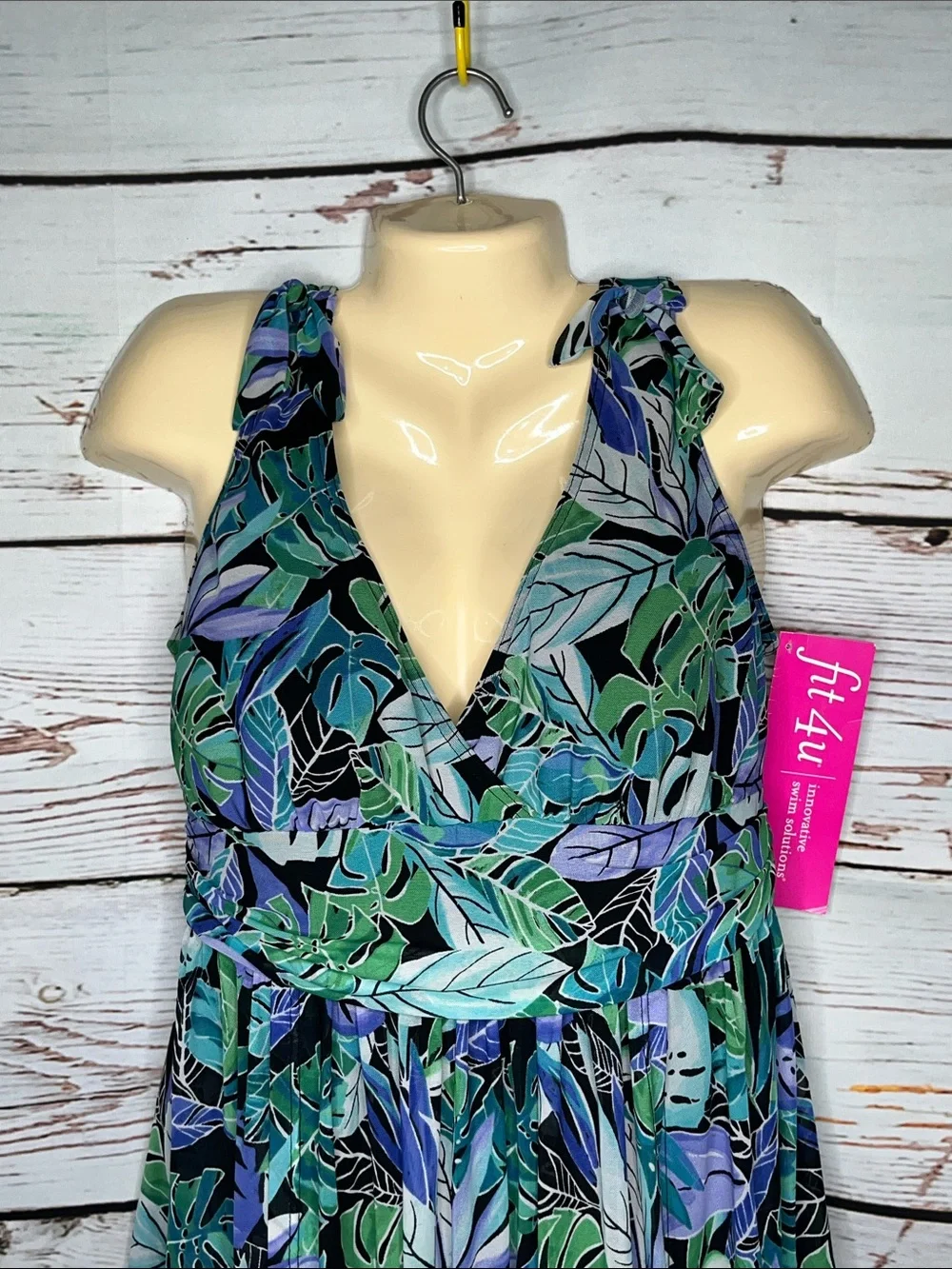 Fit 4U NWT 16 Floral Print Mesh Overlay One Piece Bathing Suit w/ Inner Shorts